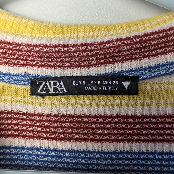 ZARA CROP Polo Shirt Women Short Sleeve Stripes Size S Colorful - Picture 3 of 7